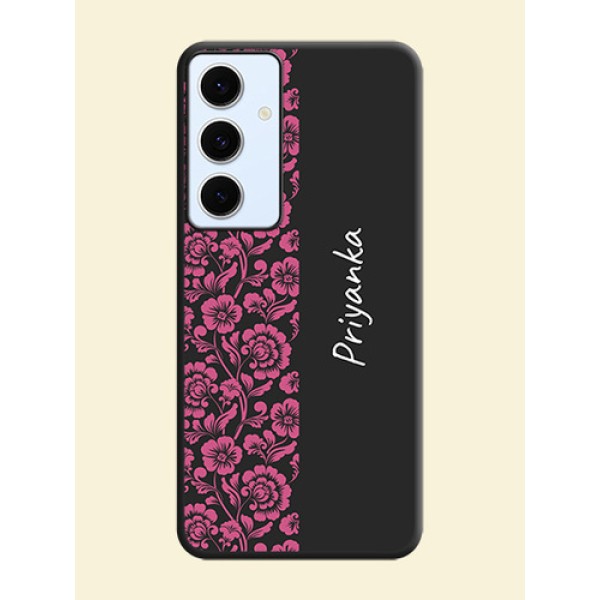 Pink Floral Pattern Design With Custom Text On Space Black Custom Soft Matte Mobile Back Cover - Galaxy S24 FE 5G Pink Floral Pattern Design With Custom Text On Space Black Custom Soft Matte Mobile Back Cover - Galaxy S24 FE 5G