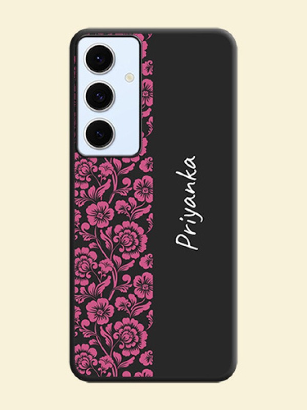 Pink Floral Pattern Design With Custom Text On Space Black Custom Soft Matte Mobile Back Cover - Galaxy S24 FE 5G