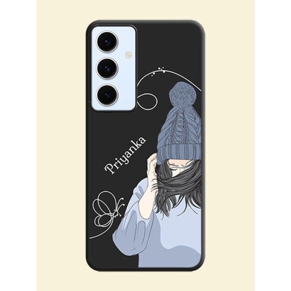 Girl With Blue Winter Outfiit Custom Text Design On Space Black Custom Soft Matte Mobile Back Cover - Galaxy S24 FE 5G Girl With Blue Winter Outfiit Custom Text Design On Space Black Custom Soft Matte Mobile Back Cover - Galaxy S24 FE 5G