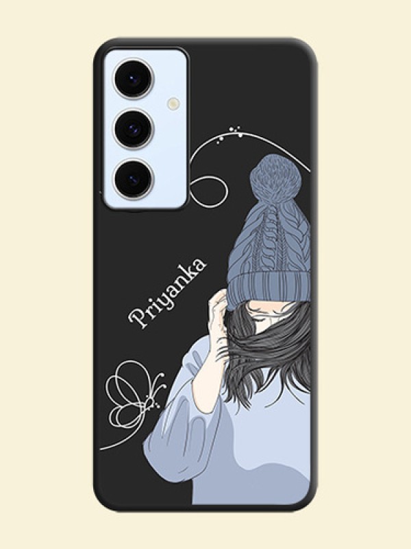 Girl With Blue Winter Outfiit Custom Text Design On Space Black Custom Soft Matte Mobile Back Cover - Galaxy S24 FE 5G