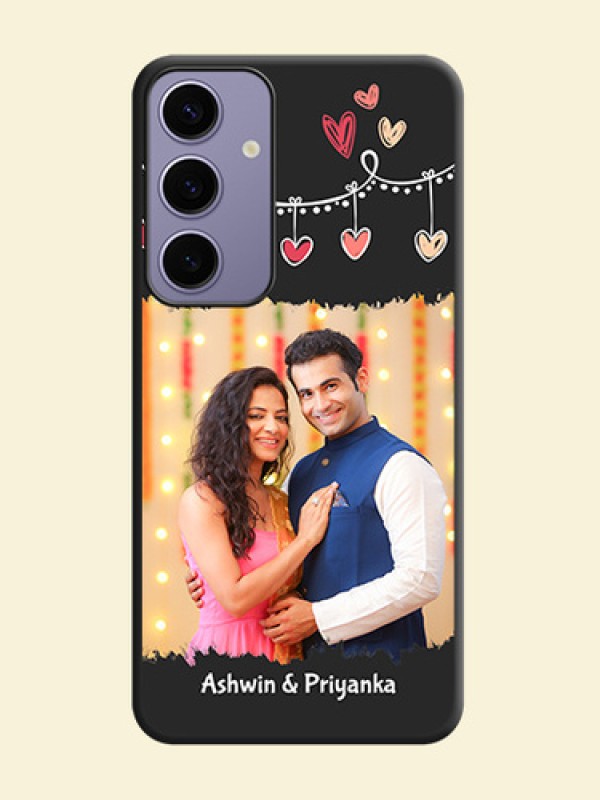 Pink Love Hangings with Name on Space Black Custom Soft Matte Phone Cases - Galaxy S24 Plus 5G