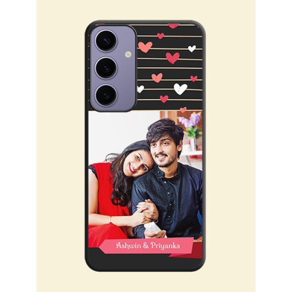 Love Pattern with Name on Pink Ribbon - Photo on Space Black Soft Matte Back Cover - Galaxy S24 Plus 5G Love Pattern with Name on Pink Ribbon - Photo on Space Black Soft Matte Back Cover - Galaxy S24 Plus 5G