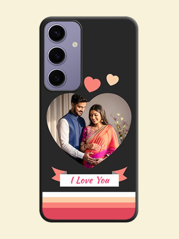 Love Shaped Photo with Colorful Stripes on Personalised Space Black Soft Matte Cases - Galaxy S24 Plus 5G