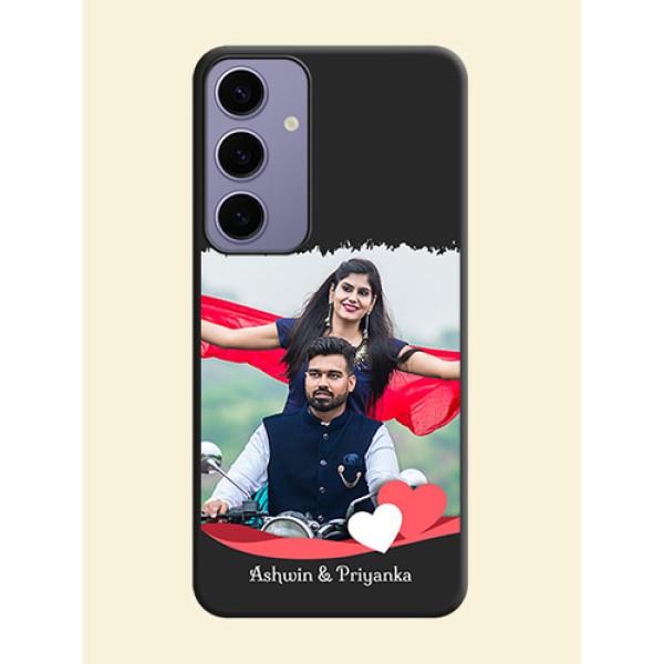 Pink Color Love Shaped Ribbon Design with Text on Space Black Custom Soft Matte Phone Back Cover - Galaxy S24 Plus 5G