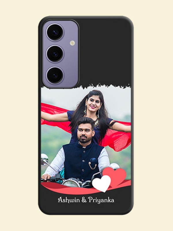 Pink Color Love Shaped Ribbon Design with Text on Space Black Custom Soft Matte Phone Back Cover - Galaxy S24 Plus 5G