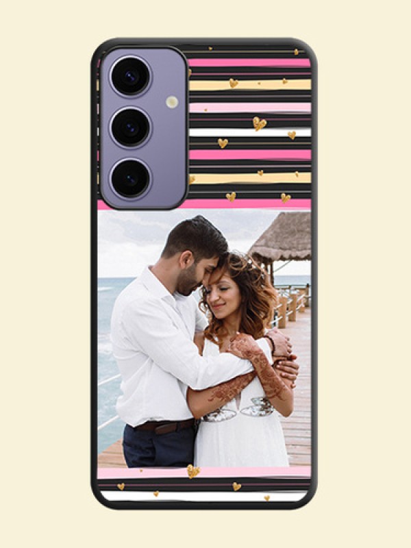 Multicolor Lines and Golden Love Symbols Design - Photo on Space Black Soft Matte Mobile Cover - Galaxy S24 Plus 5G