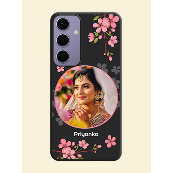 Round Image with Pink Color Floral Design - Photo on Space Black Soft Matte Back Cover - Galaxy S24 Plus 5G Round Image with Pink Color Floral Design - Photo on Space Black Soft Matte Back Cover - Galaxy S24 Plus 5G