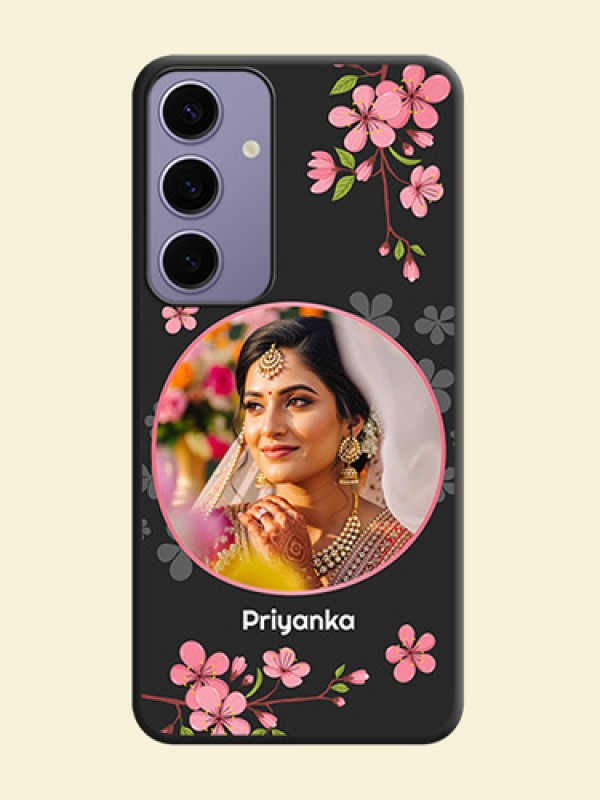 Round Image with Pink Color Floral Design - Photo on Space Black Soft Matte Back Cover - Galaxy S24 Plus 5G