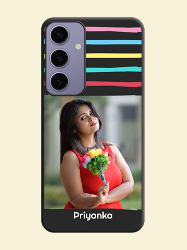 Multicolor Lines with Image on Space Black Personalized Soft Matte Phone Covers - Galaxy S24 Plus 5G