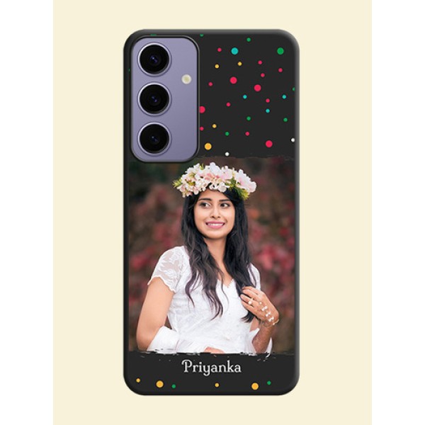 Multicolor Dotted Pattern with Text on Space Black Custom Soft Matte Phone Back Cover - Galaxy S24 Plus 5G Multicolor Dotted Pattern with Text on Space Black Custom Soft Matte Phone Back Cover - Galaxy S24 Plus 5G