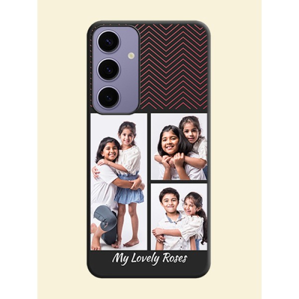 Wave Pattern with 3 Image Holder on Space Black Custom Soft Matte Back Cover - Galaxy S24 Plus 5G Wave Pattern with 3 Image Holder on Space Black Custom Soft Matte Back Cover - Galaxy S24 Plus 5G