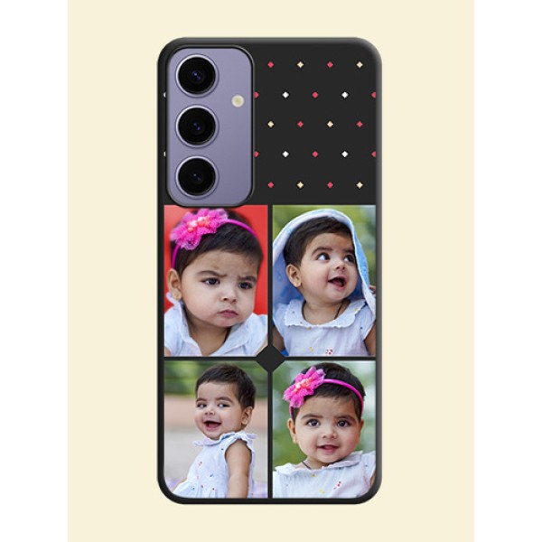 Multicolor Dotted Pattern with 4 Image Holder on Space Black Custom Soft Matte Phone Cases - Galaxy S24 Plus 5G Multicolor Dotted Pattern with 4 Image Holder on Space Black Custom Soft Matte Phone Cases - Galaxy S24 Plus 5G