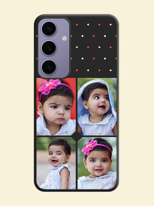 Multicolor Dotted Pattern with 4 Image Holder on Space Black Custom Soft Matte Phone Cases - Galaxy S24 Plus 5G