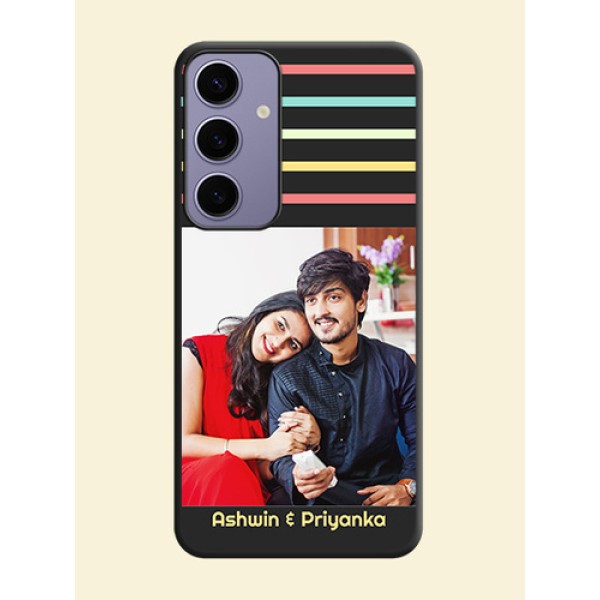 Color Stripes with Photo and Text - Photo on Space Black Soft Matte Mobile Case - Galaxy S24 Plus 5G Color Stripes with Photo and Text - Photo on Space Black Soft Matte Mobile Case - Galaxy S24 Plus 5G