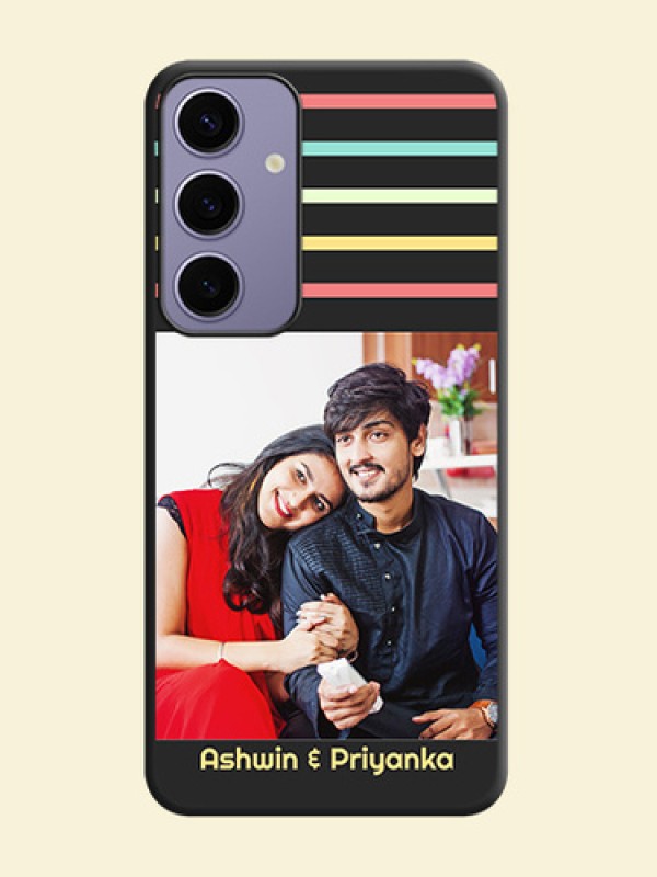 Color Stripes with Photo and Text - Photo on Space Black Soft Matte Mobile Case - Galaxy S24 Plus 5G