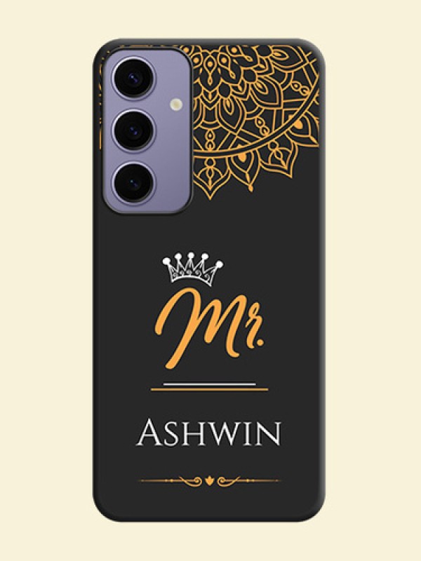 Mr Name with Floral Design on Personalised Space Black Soft Matte Cases - Galaxy S24 Plus 5G