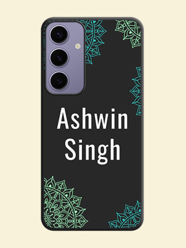 Your Name with Floral Design on Space Black Custom Soft Matte Back Cover - Galaxy S24 Plus 5G