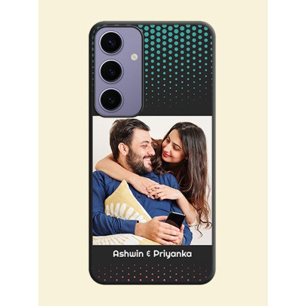 Faded Dots with Grunge Photo Frame and Text on Space Black Custom Soft Matte Phone Cases - Galaxy S24 Plus 5G Faded Dots with Grunge Photo Frame and Text on Space Black Custom Soft Matte Phone Cases - Galaxy S24 Plus 5G