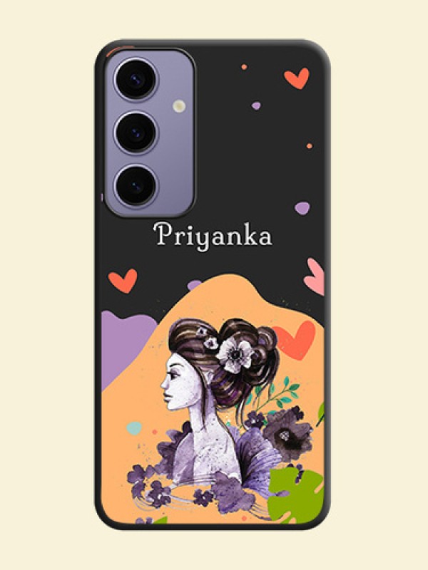 Namecase For Her With Fancy Lady Image On Space Black Personalized Soft Matte Phone Covers - Galaxy S24 Plus 5G
