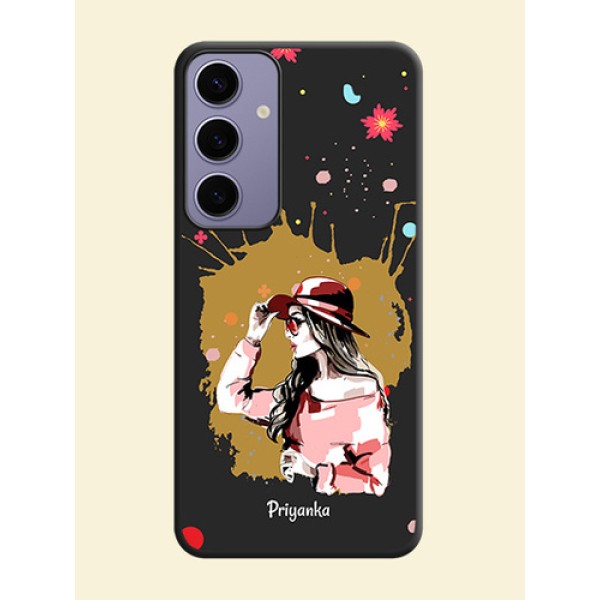 Mordern Lady With Color Splash Background With Custom Text On Space Black Personalized Soft Matte Phone Covers - Galaxy S24 Plus 5G
