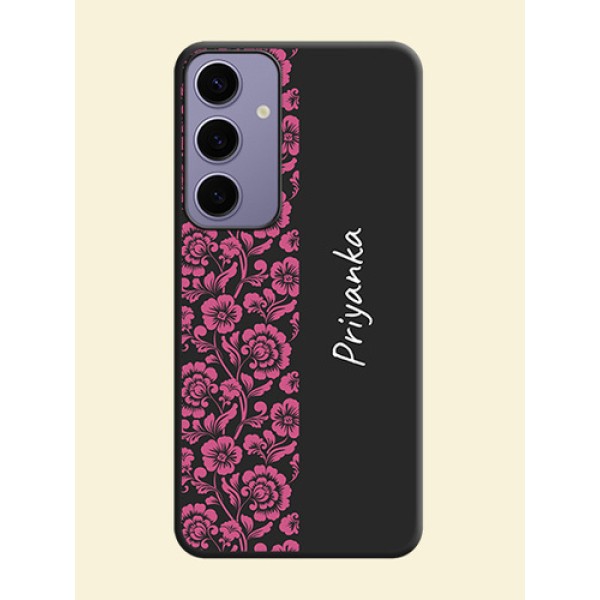 Pink Floral Pattern Design With Custom Text On Space Black Personalized Soft Matte Phone Covers - Galaxy S24 Plus 5G Pink Floral Pattern Design With Custom Text On Space Black Personalized Soft Matte Phone Covers - Galaxy S24 Plus 5G