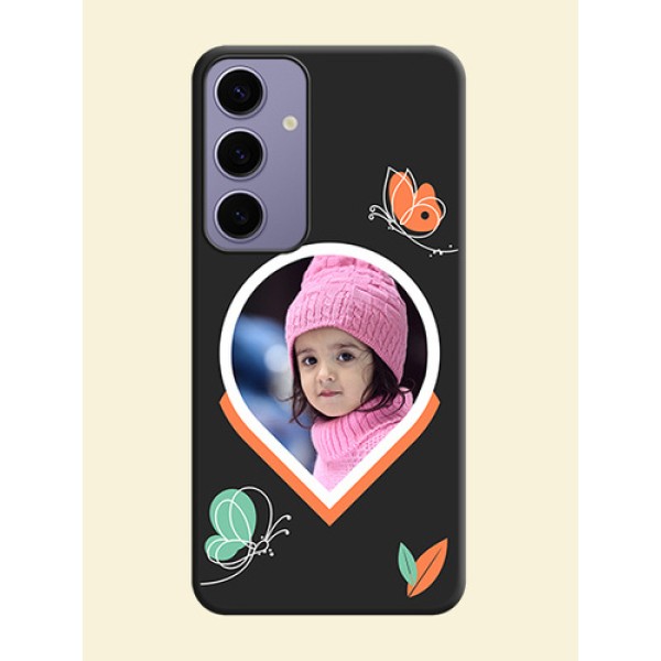 Upload Pic With Simple Butterly Design On Space Black Personalized Soft Matte Phone Covers - Galaxy S24 Plus 5G Upload Pic With Simple Butterly Design On Space Black Personalized Soft Matte Phone Covers - Galaxy S24 Plus 5G
