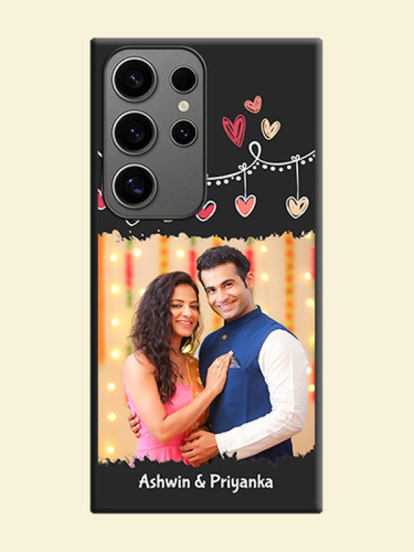 Pink Love Hangings with Name on Space Black Custom Soft Matte Phone Cases - Galaxy S24 Ultra 5G