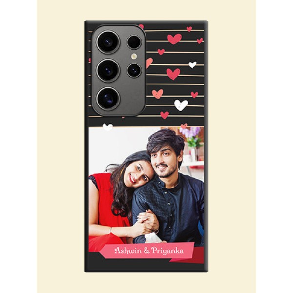 Love Pattern with Name on Pink Ribbon - Photo on Space Black Soft Matte Back Cover - Galaxy S24 Ultra 5G Love Pattern with Name on Pink Ribbon - Photo on Space Black Soft Matte Back Cover - Galaxy S24 Ultra 5G