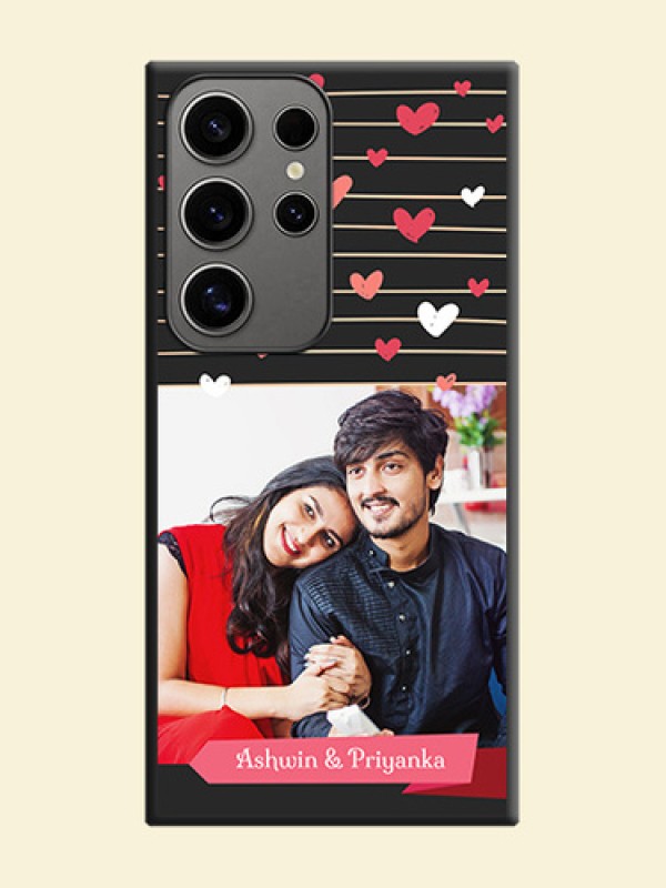 Love Pattern with Name on Pink Ribbon - Photo on Space Black Soft Matte Back Cover - Galaxy S24 Ultra 5G