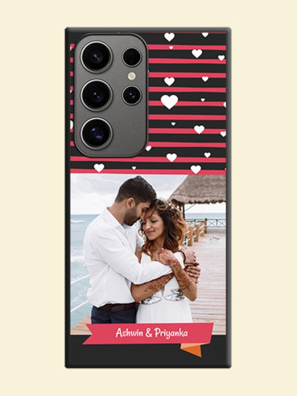 White Color Love Symbols with Pink Lines Pattern on Space Black Custom Soft Matte Phone Cases - Galaxy S24 Ultra 5G