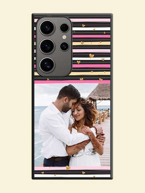 Multicolor Lines and Golden Love Symbols Design - Photo on Space Black Soft Matte Mobile Cover - Galaxy S24 Ultra 5G