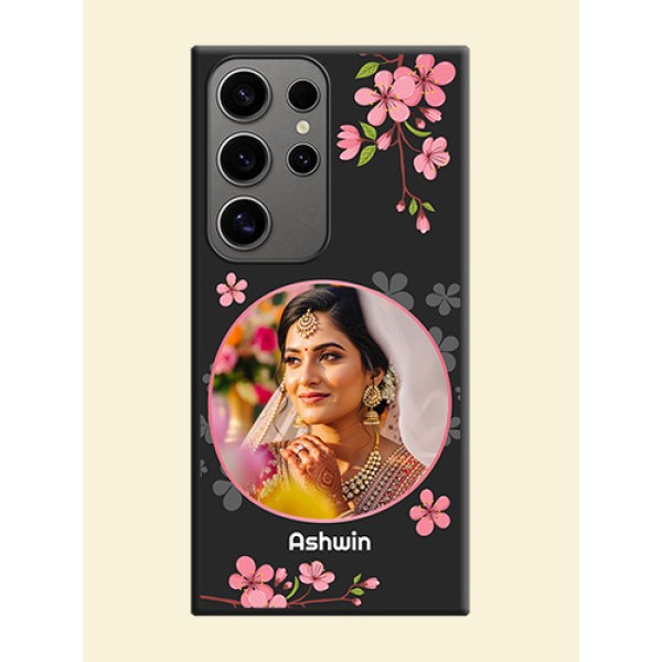 Round Image with Pink Color Floral Design - Photo on Space Black Soft Matte Back Cover - Galaxy S24 Ultra 5G Round Image with Pink Color Floral Design - Photo on Space Black Soft Matte Back Cover - Galaxy S24 Ultra 5G