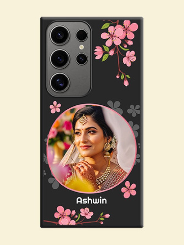 Round Image with Pink Color Floral Design - Photo on Space Black Soft Matte Back Cover - Galaxy S24 Ultra 5G