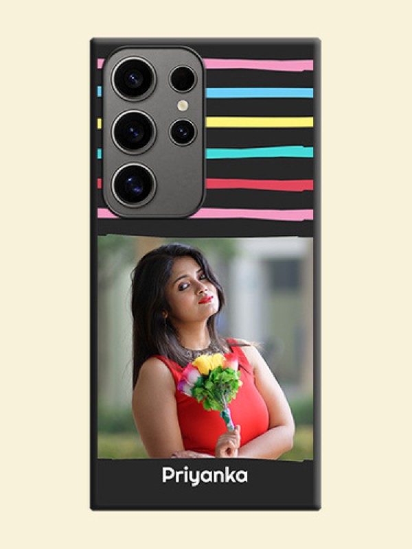 Multicolor Lines with Image on Space Black Personalized Soft Matte Phone Covers - Galaxy S24 Ultra 5G