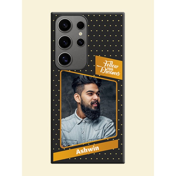Follow Your Dreams with White Dots on Space Black Custom Soft Matte Phone Cases - Galaxy S24 Ultra 5G Follow Your Dreams with White Dots on Space Black Custom Soft Matte Phone Cases - Galaxy S24 Ultra 5G