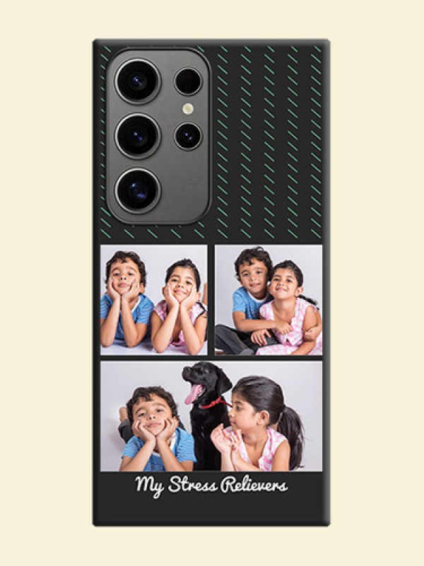 Cross Dotted Pattern with 2 Image Holder on Personalised Space Black Soft Matte Cases - Galaxy S24 Ultra 5G