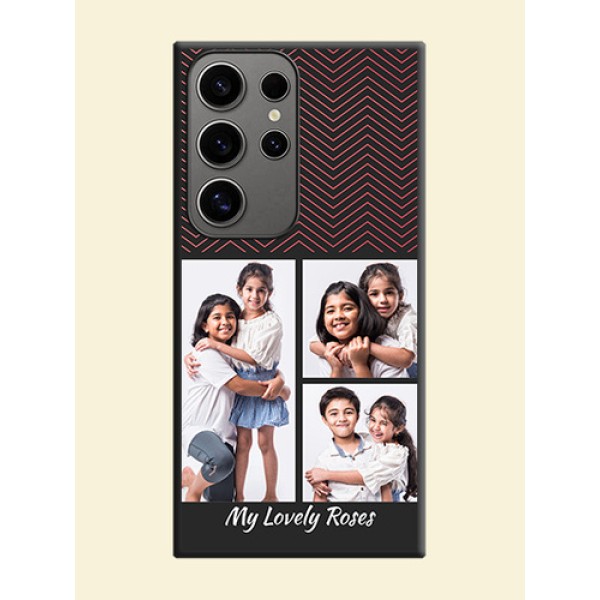 Wave Pattern with 3 Image Holder on Space Black Custom Soft Matte Back Cover - Galaxy S24 Ultra 5G Wave Pattern with 3 Image Holder on Space Black Custom Soft Matte Back Cover - Galaxy S24 Ultra 5G