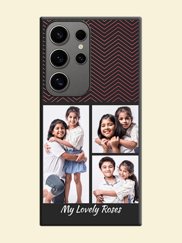 Wave Pattern with 3 Image Holder on Space Black Custom Soft Matte Back Cover - Galaxy S24 Ultra 5G