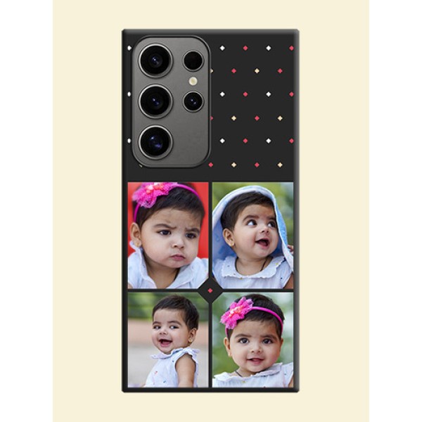 Multicolor Dotted Pattern with 4 Image Holder on Space Black Custom Soft Matte Phone Cases - Galaxy S24 Ultra 5G Multicolor Dotted Pattern with 4 Image Holder on Space Black Custom Soft Matte Phone Cases - Galaxy S24 Ultra 5G