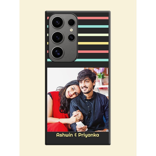 Color Stripes with Photo and Text - Photo on Space Black Soft Matte Mobile Case - Galaxy S24 Ultra 5G Color Stripes with Photo and Text - Photo on Space Black Soft Matte Mobile Case - Galaxy S24 Ultra 5G