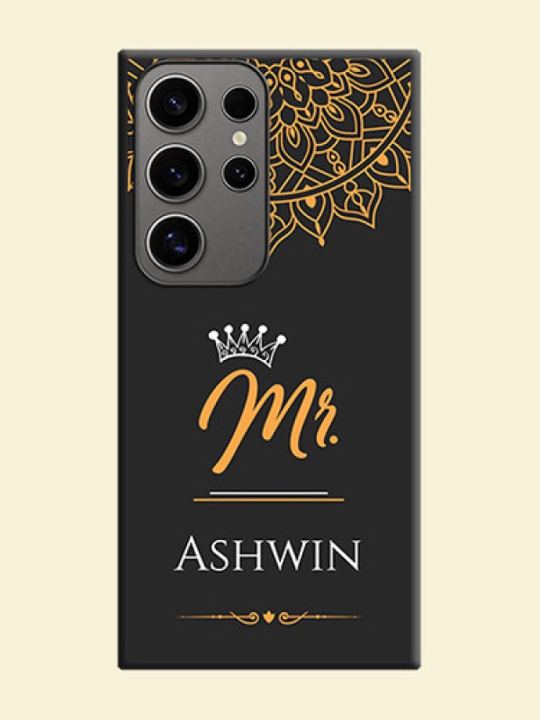 Mr Name with Floral Design on Personalised Space Black Soft Matte Cases - Galaxy S24 Ultra 5G