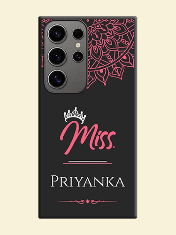 Mrs Name with Floral Design on Space Black Personalized Soft Matte Phone Covers - Galaxy S24 Ultra 5G