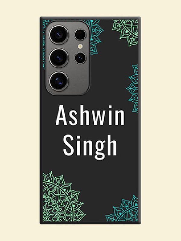 Your Name with Floral Design on Space Black Custom Soft Matte Back Cover - Galaxy S24 Ultra 5G