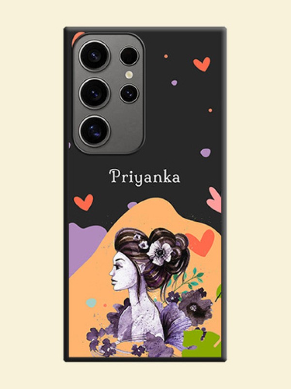 Namecase For Her With Fancy Lady Image On Space Black Personalized Soft Matte Phone Covers - Galaxy S24 Ultra 5G