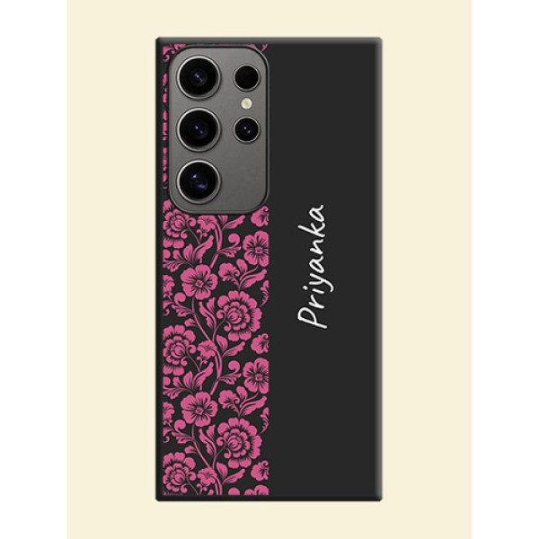 Pink Floral Pattern Design With Custom Text On Space Black Personalized Soft Matte Phone Covers - Galaxy S24 Ultra 5G Pink Floral Pattern Design With Custom Text On Space Black Personalized Soft Matte Phone Covers - Galaxy S24 Ultra 5G