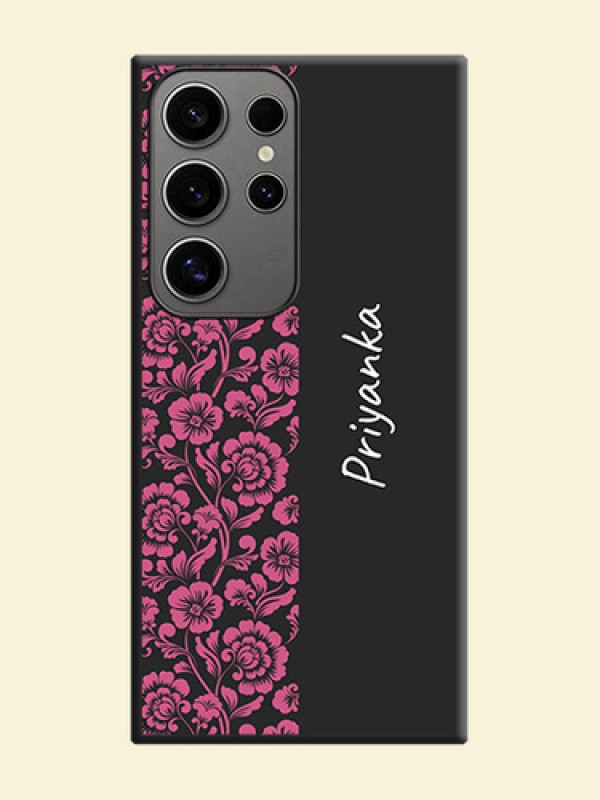 Pink Floral Pattern Design With Custom Text On Space Black Personalized Soft Matte Phone Covers - Galaxy S24 Ultra 5G