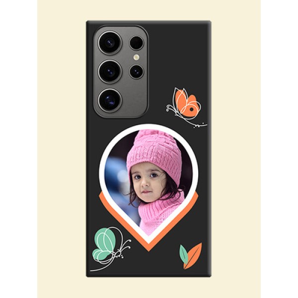 Upload Pic With Simple Butterly Design On Space Black Personalized Soft Matte Phone Covers - Galaxy S24 Ultra 5G Upload Pic With Simple Butterly Design On Space Black Personalized Soft Matte Phone Covers - Galaxy S24 Ultra 5G