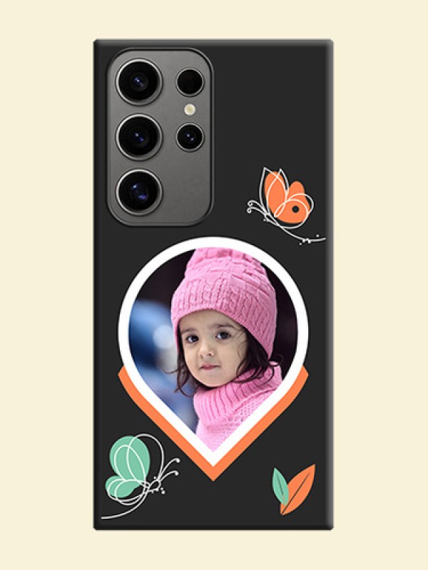 Upload Pic With Simple Butterly Design On Space Black Personalized Soft Matte Phone Covers - Galaxy S24 Ultra 5G