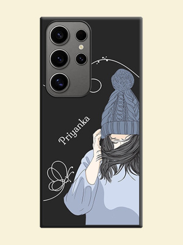 Girl With Blue Winter Outfiit Custom Text Design On Space Black Personalized Soft Matte Phone Covers - Galaxy S24 Ultra 5G