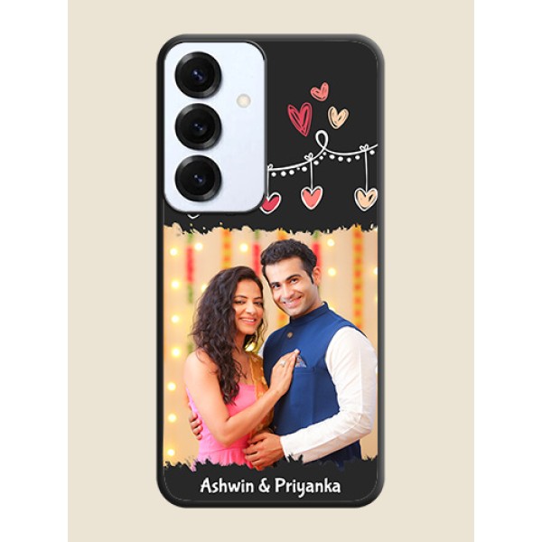 Pink Love Hangings with Name On Space Black Custom Soft Matte Mobile Back Cover - Galaxy S25 5G Pink Love Hangings with Name On Space Black Custom Soft Matte Mobile Back Cover - Galaxy S25 5G